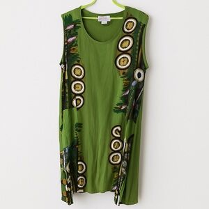 Artistic Green Sleeveless Midi Dress